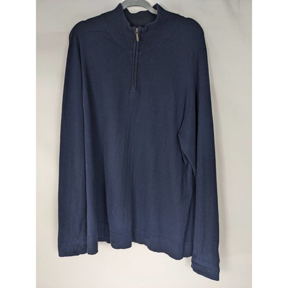 LL Bean Quarter Zip Pullover Sweater Navy Blue XL Cotton Cashmere Mock Neck - Picture 1 of 5